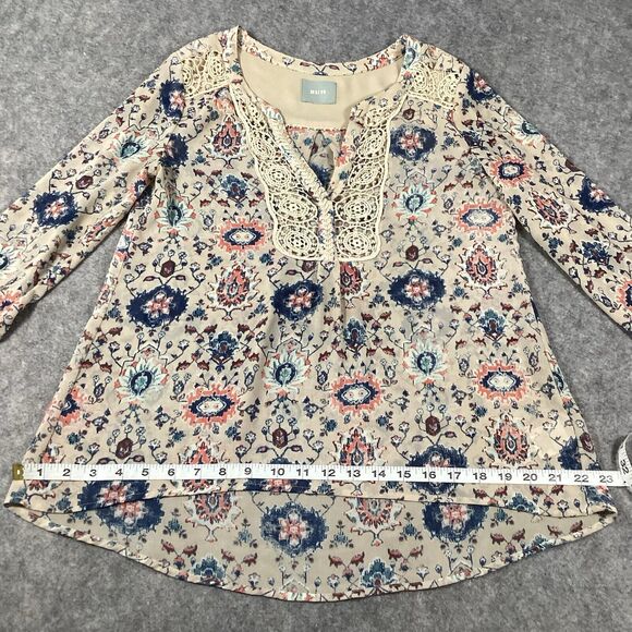 Maeve Stillwater Blouse Henley Top Size *Medium Neutral Motif ANTHROPOLOGIE BOHO - Picture 9 of 16